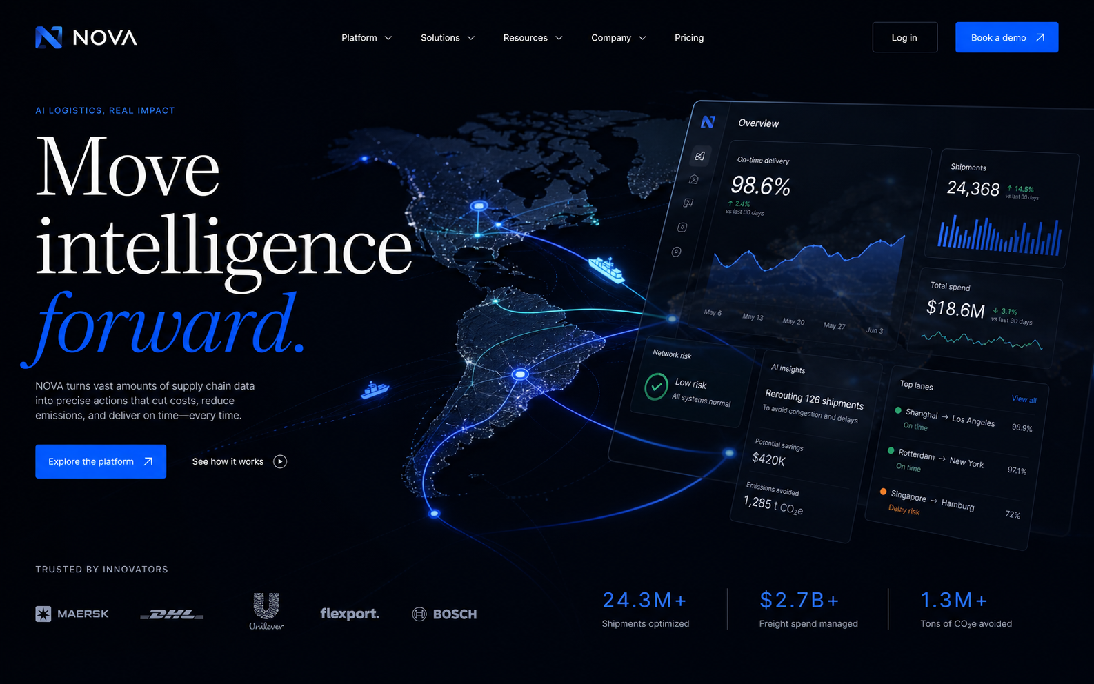 NOVA AI logistics website concept