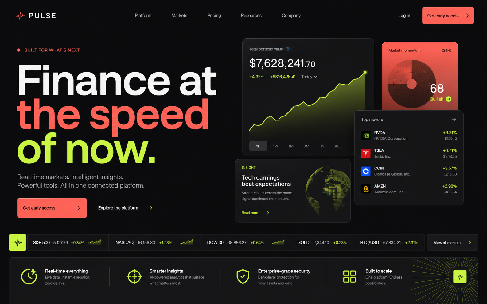 PULSE finance platform website concept